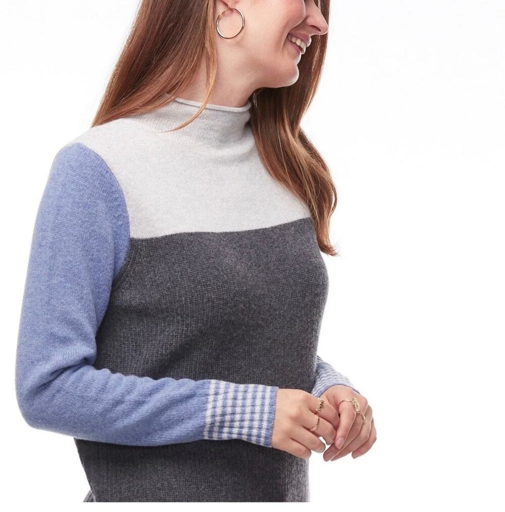 ZAKET & PLOVER Wool Blend Color Block Striped Cuff Funnel Neck Sweater SMALL